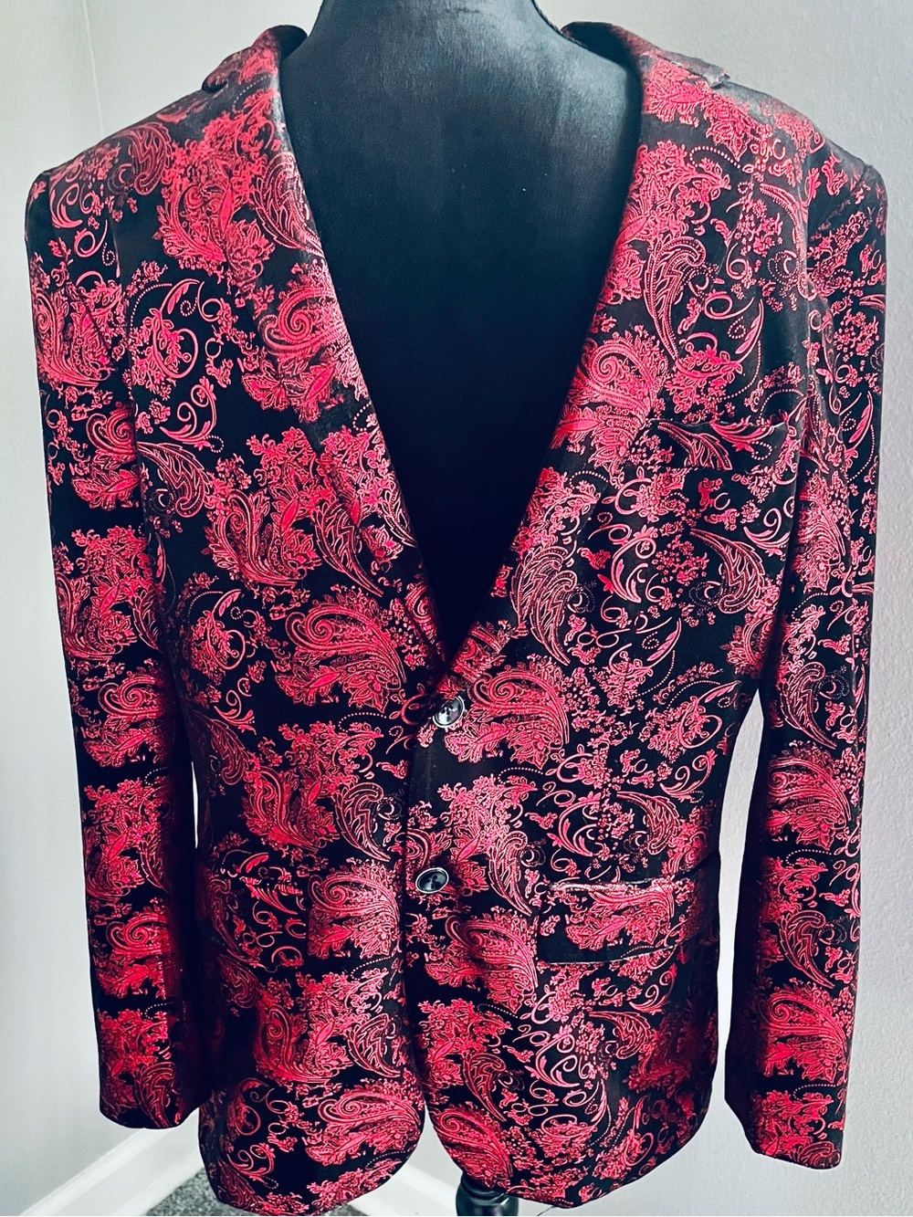 Men's Black Blazer with Red Paisley (S)